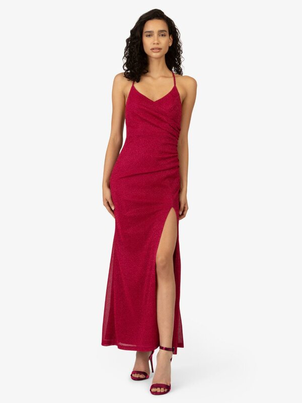 Glitzer_Abendkleid_rot_Abiballkleid_Hochzeitsgast_Hochzeit_Schlitz