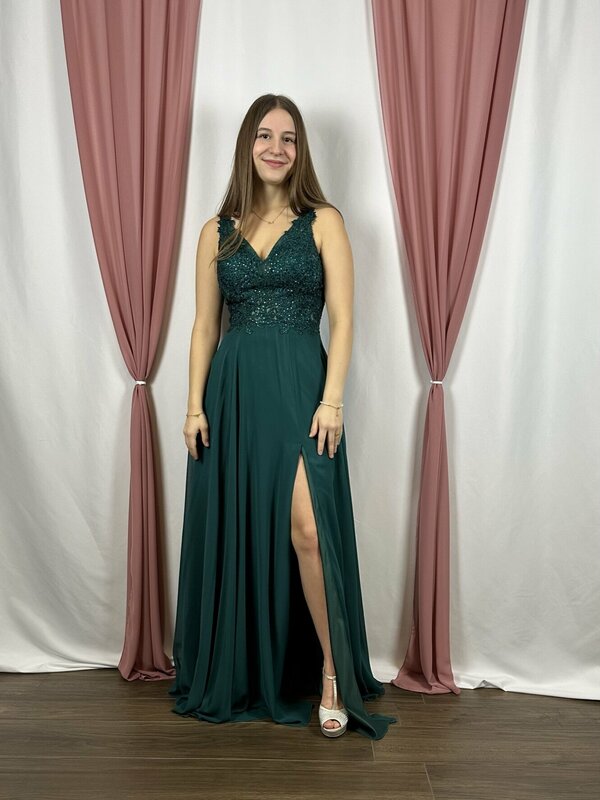 Abendkleid_Jugendweihe_Abiball_Chiffon_Spitze_Glitzer_grün