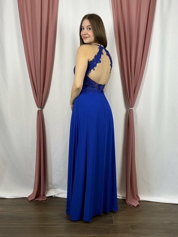 Abendkleid_Jugendweihe_Abiball_Chiffon_Spitze_Glitzer_blau_Schlitz_sexy_Rücken