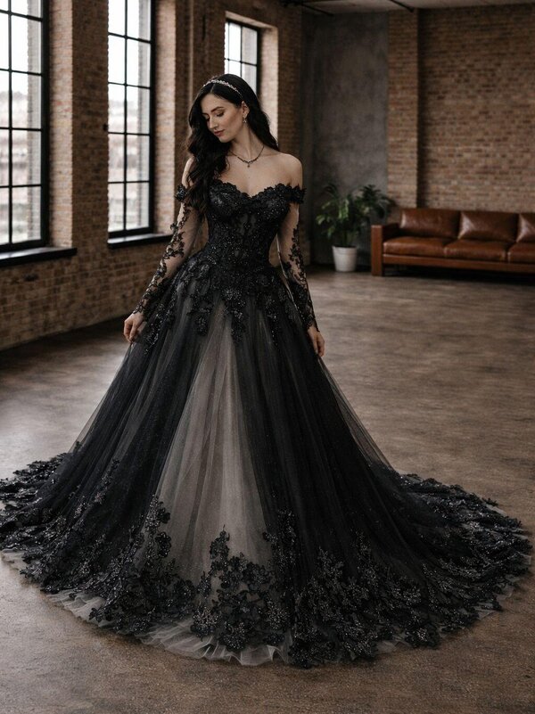 Brautkleid_schwarz_Tüll_Spitze_WGT Brautkleid_schwarz_Tüll_Spitze_WGT