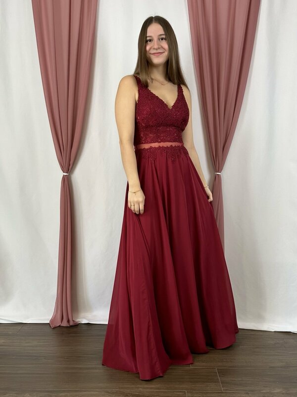 Abendkleid_Jugendweihe_Abiball_Chiffon_Spitze_Glitzer_rot_bordeaux