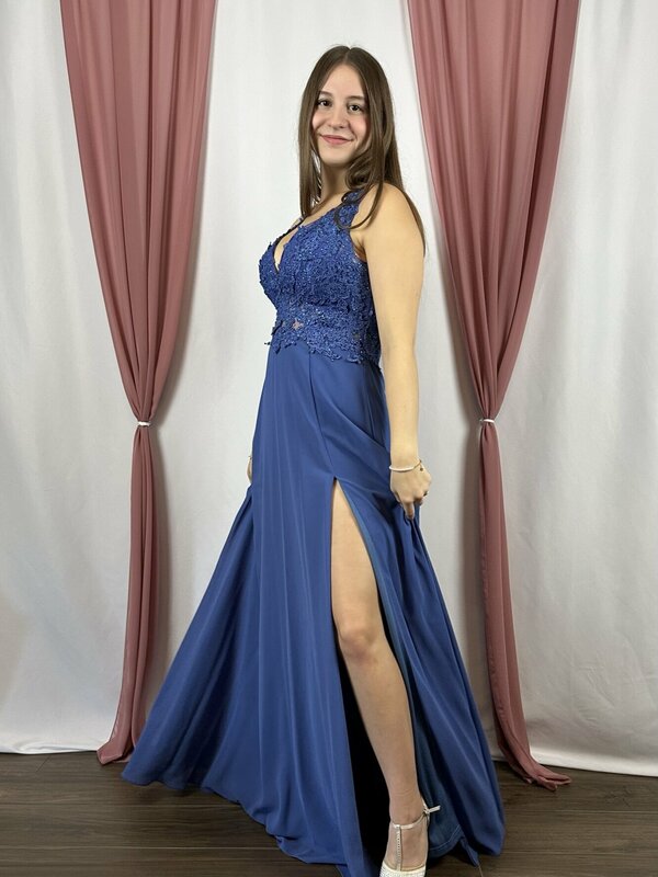 Abendkleid_Jugendweihe_Abiball_Chiffon_Spitze_Glitzer_blau_Schlitz